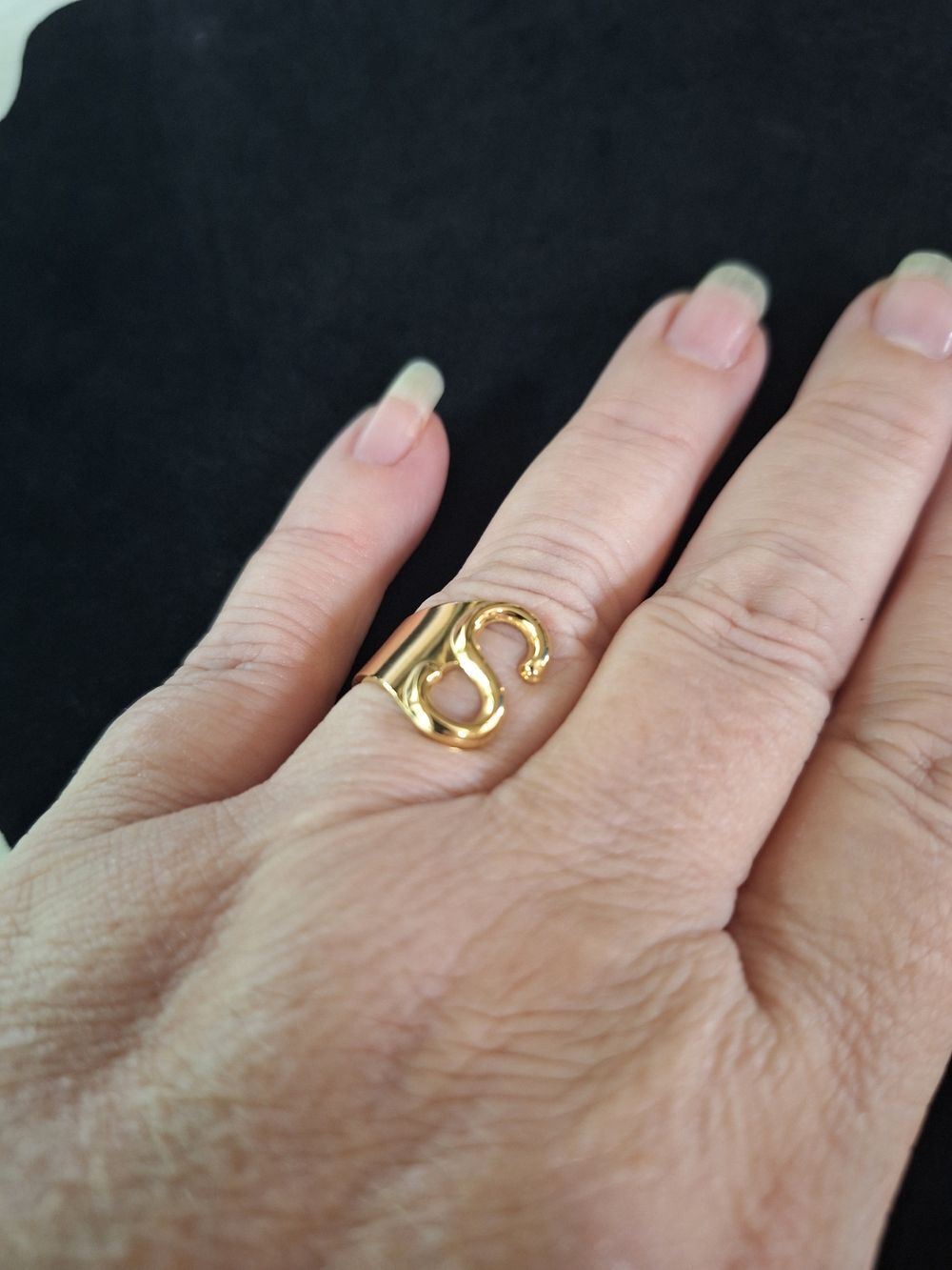 Plunder Gold Tone "S" Initial Open Cuff Adjustable Ring